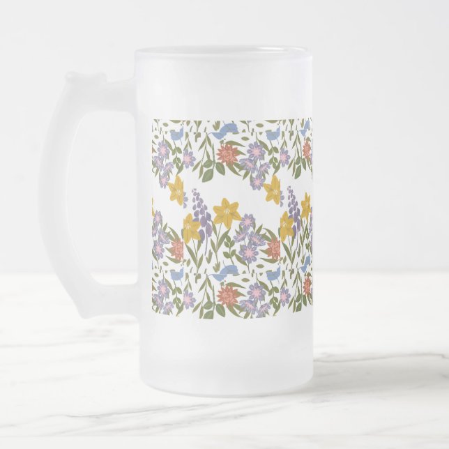 Taza De Cristal Esmerilado Patrón de flores (Izquierda)