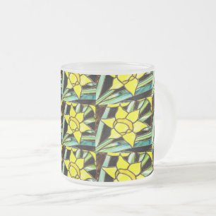 Taza De Cristal Esmerilado Patrón de flores amarillas y valiosas