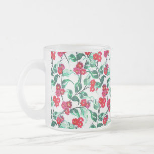 Taza De Cristal Esmerilado Patrón de flores de color rojo floral-56698