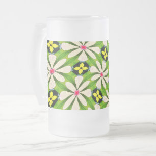 Taza De Cristal Esmerilado Patrón de flores estéticas