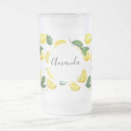 Taza De Cristal Esmerilado Patrón de frutas color agua de los lemas amarillos