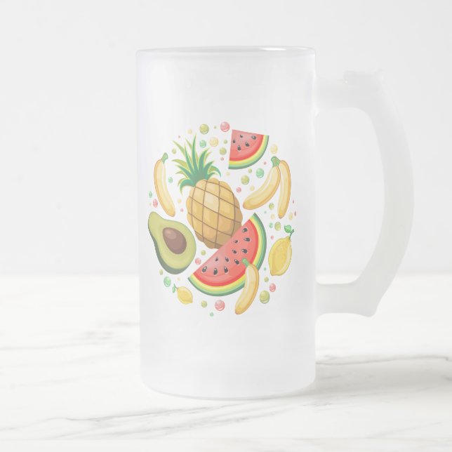 Taza De Cristal Esmerilado Patrón de frutas de verano fresco (Derecha)