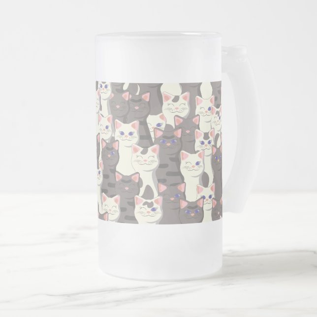 Taza De Cristal Esmerilado Patrón de gatos blancos y grises (Anverso derecho)