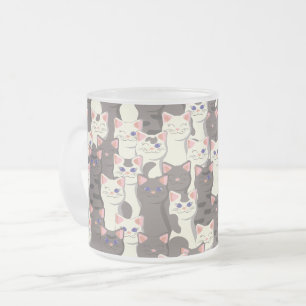 Taza De Cristal Esmerilado Patrón de gatos blancos y grises
