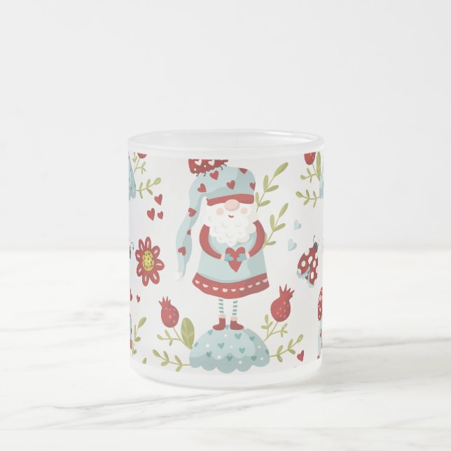 Taza De Cristal Esmerilado Patrón de Gnome y Naturaleza Escandinavo (Centro)