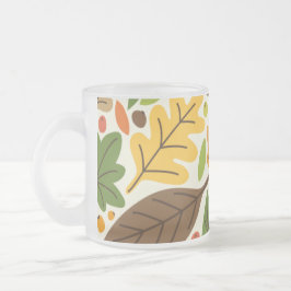 Taza De Cristal Esmerilado Patrón de hojas de otoño y bellotas coloridas