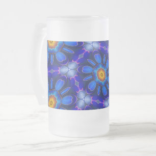 Taza De Cristal Esmerilado Patrón de las flores azules abstractas