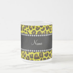 Taza De Cristal Esmerilado Patrón de leopardo amarillo con nombre personaliza