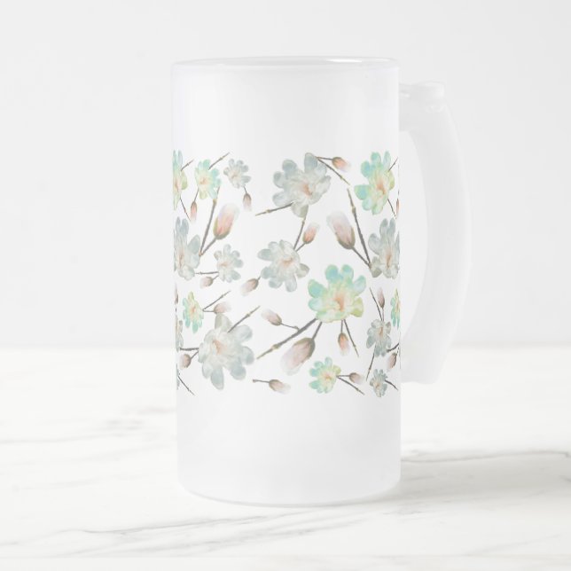 Taza De Cristal Esmerilado Patrón de magnolia Cerveza escarcha (Anverso derecho)