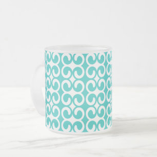 Taza De Cristal Esmerilado Patrón de Moda turquesa y blanca