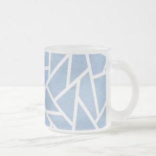 Taza De Cristal Esmerilado Patrón de mosaico azul pálido y blanco