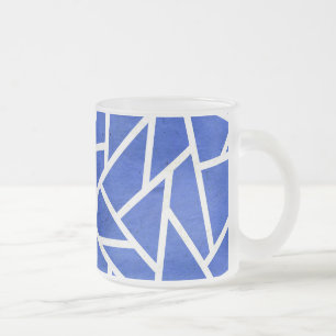 Taza De Cristal Esmerilado Patrón de mosaico azul y blanco real