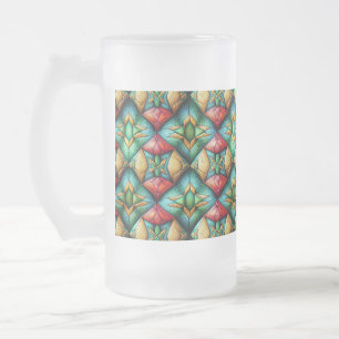 Taza De Cristal Esmerilado Patrón de mosaico geométrico colorido inspirado en