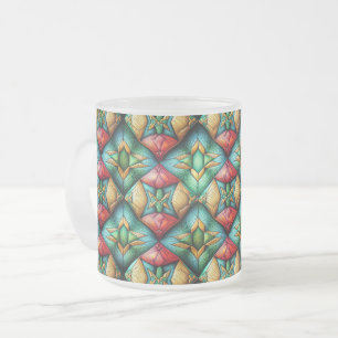 Taza De Cristal Esmerilado Patrón de mosaico geométrico colorido inspirado en