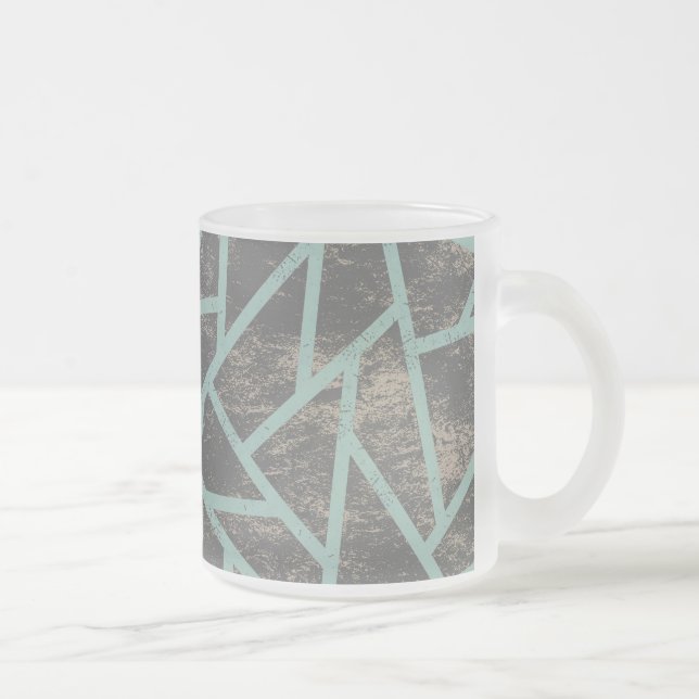 Taza De Cristal Esmerilado Patrón de mosaico verde pálido y gris (Derecha)
