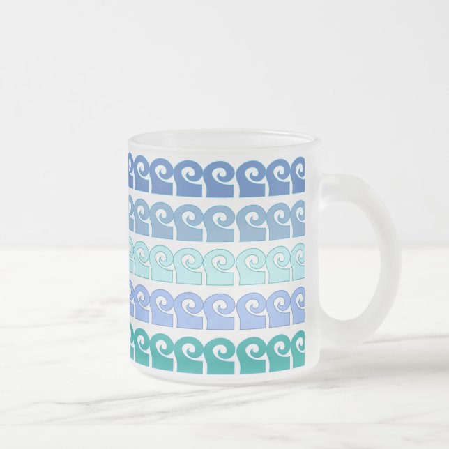 Taza De Cristal Esmerilado Patrón de olas modernas en tonos azules (Derecha)