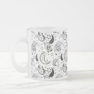 Taza De Cristal Esmerilado Patrón de paisley en negro y blanco – Arte textil 