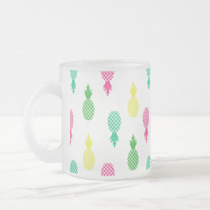 Taza De Cristal Esmerilado Patrón de piña tropical colorido y lindo