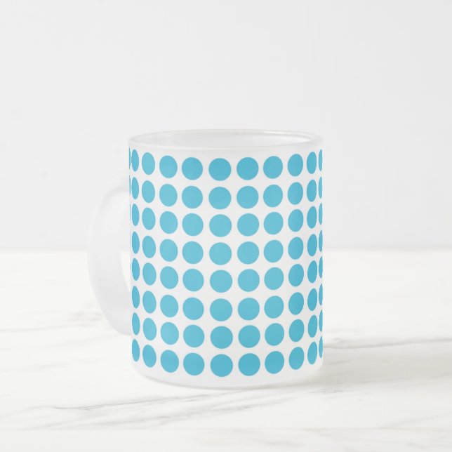 Taza De Cristal Esmerilado Patrón de puntos azules en blanco (Anverso izquierdo)