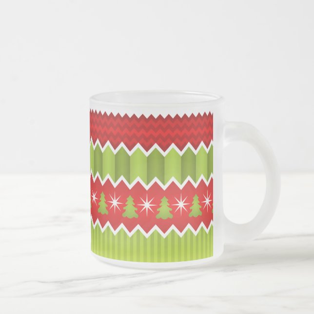 Taza De Cristal Esmerilado Patrón De Rayas De Chevron Rojo Y Verde navidad (Derecha)