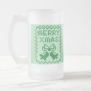 Taza De Cristal Esmerilado Patrón de suéter feo campanas de jingle y Feliz Na