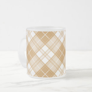 Taza De Cristal Esmerilado Patrón de tartán blanco marrón yxuat9