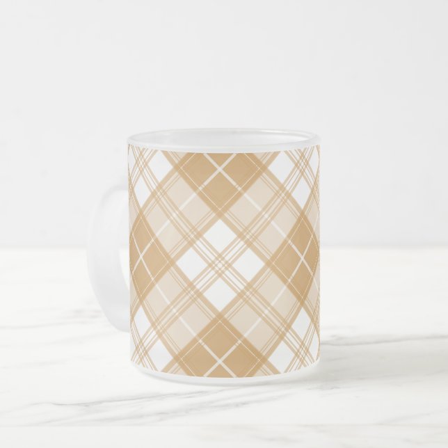 Taza De Cristal Esmerilado Patrón de tartán blanco marrón yxuat9 (Anverso izquierdo)
