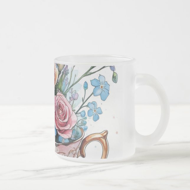 Taza De Cristal Esmerilado Patrón de ventilación floral - Agua suave arte Boh (Derecha)