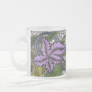 Taza De Cristal Esmerilado Patrón de Zentangle de Flor de Hoja Púrpura Capric