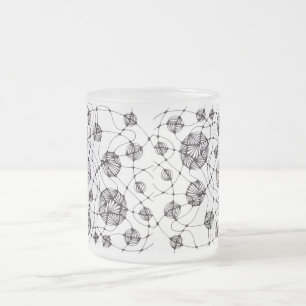 Taza De Cristal Esmerilado Patrón de Zentangle Neurográfico Monocromo Caprich