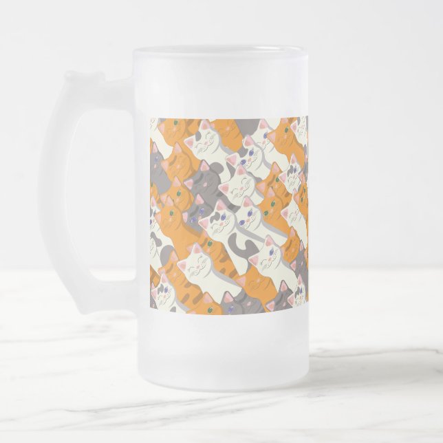 Taza De Cristal Esmerilado Patrón diagonal del gato negro jengibre (Izquierda)