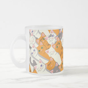 Taza De Cristal Esmerilado Patrón diagonal del gato negro jengibre