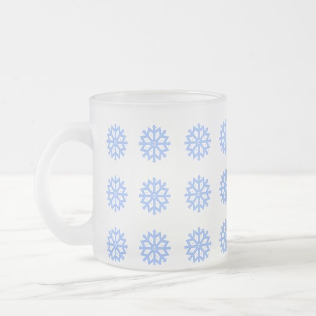 Taza De Cristal Esmerilado Patrón festivo de invierno azul con copo de nieve (Izquierda)