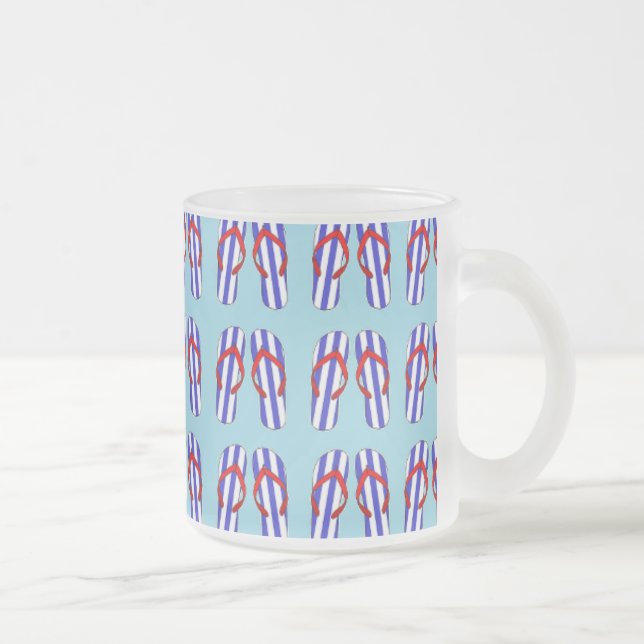 Taza De Cristal Esmerilado Patrón Flip Flops de rayas azules (Derecha)