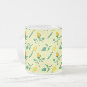 Taza De Cristal Esmerilado Patrón floral con flores amarillas de rosa y tulip
