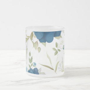 Taza De Cristal Esmerilado Patrón floral continuo de acuarela azul