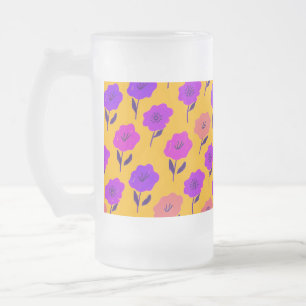 Taza De Cristal Esmerilado Patrón floral vibrante
