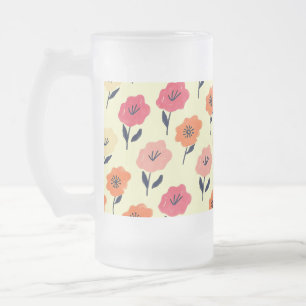 Taza De Cristal Esmerilado Patrón floral vibrante