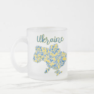 Taza De Cristal Esmerilado Patrón folclórico y tipografía de Ucrania