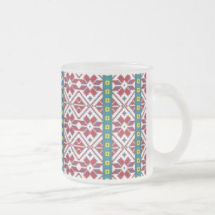 Taza De Cristal Esmerilado Patrón geométrico tribal de estrellas rojas, azule