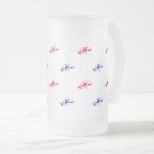 Taza De Cristal Esmerilado Patrón patriótico de bogavante azul rojo