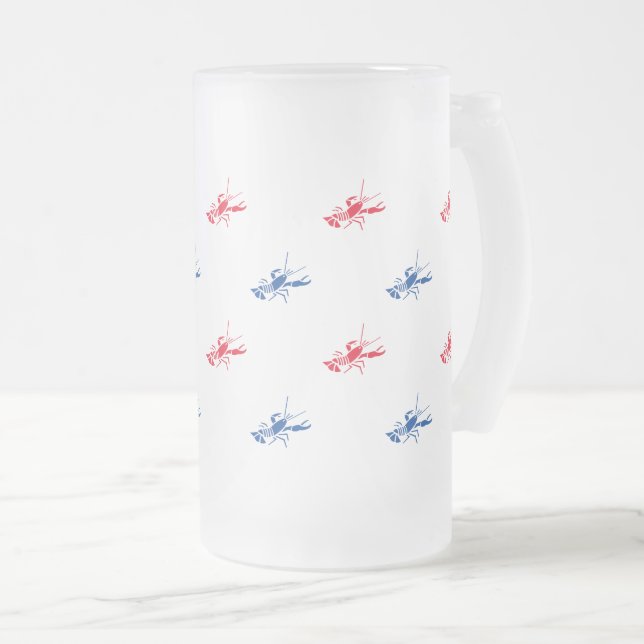 Taza De Cristal Esmerilado Patrón patriótico de bogavante azul rojo (Anverso derecho)