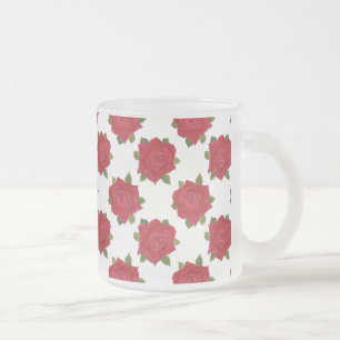 Taza De Cristal Esmerilado Patrón pintado a mano de rosas rojas románticas en