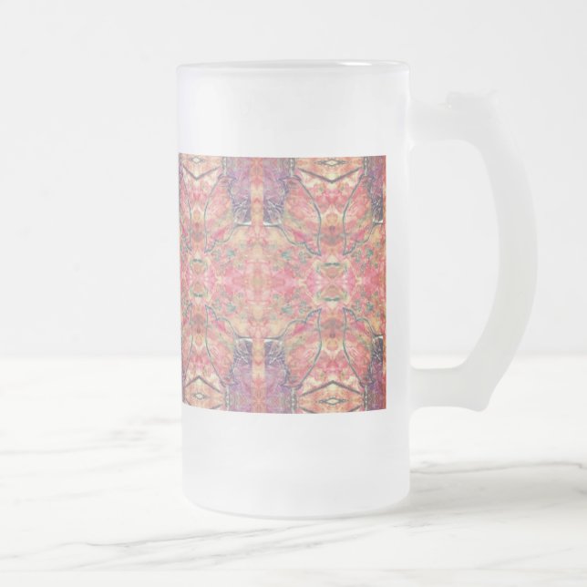 Taza De Cristal Esmerilado Patrón repetitivo rosa y púrpura (Derecha)