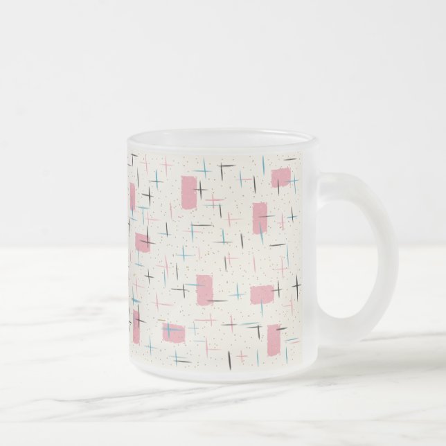 Taza De Cristal Esmerilado Patrón rosa atómico retro Mug de vidrio escarpado (Derecha)