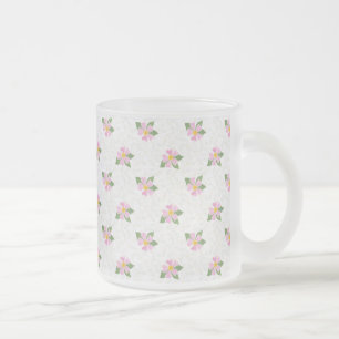 Taza De Cristal Esmerilado Patrón Rosa de perro nostálgico en blanco texturad