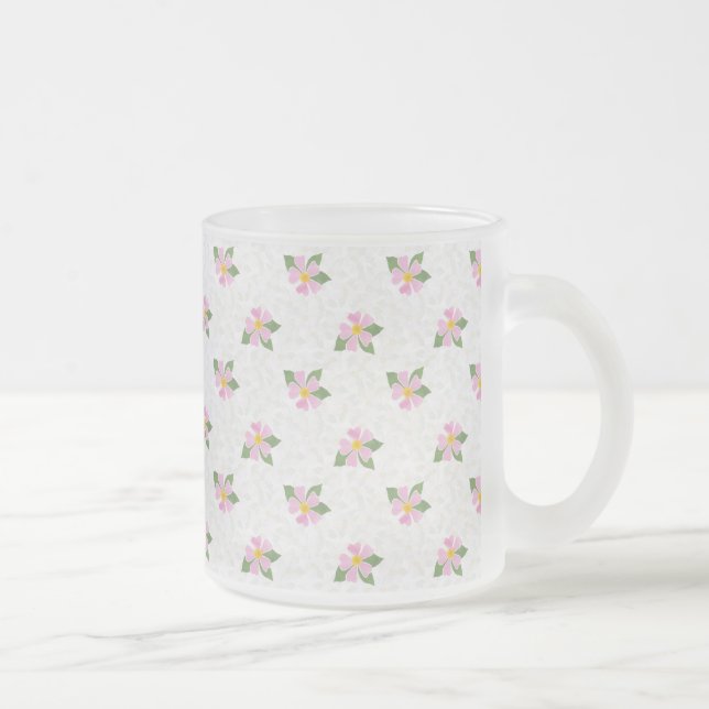 Taza De Cristal Esmerilado Patrón Rosa de perro nostálgico en blanco texturad (Derecha)