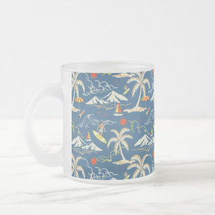 Taza De Cristal Esmerilado Patrón Tropical Retro Surf