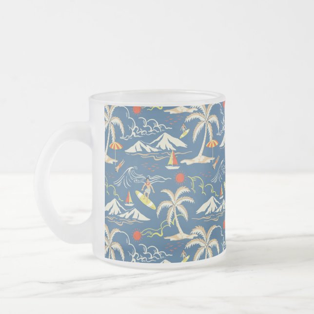 Taza De Cristal Esmerilado Patrón Tropical Retro Surf (Izquierda)