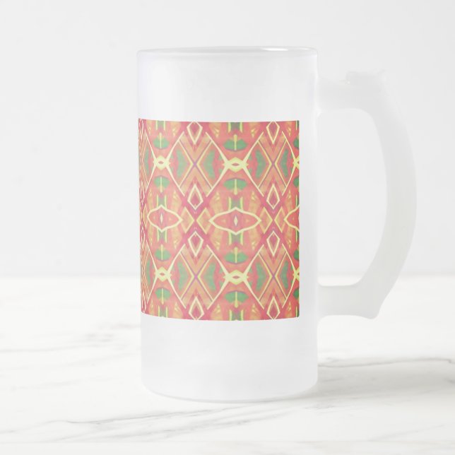 Taza De Cristal Esmerilado Patrón verde y naranja (Derecha)